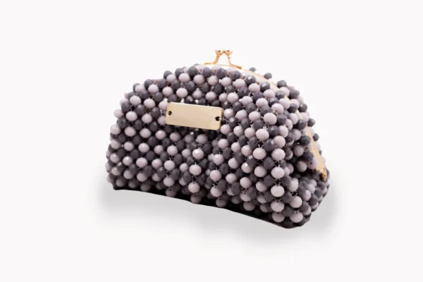 BOLSA MINI DE CRISTALES LILA CLARO Y LILA OBSCURO CON AZA DE MONEDERO