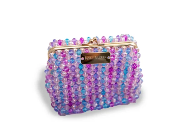 BOLSA MINI DE CRISTALES COLOR LILA, ROSA PASTEL, TURQUEZA,  Y FUCSIA