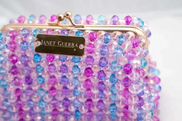 BOLSA MINI DE CRISTALES COLOR LILA, ROSA PASTEL, TURQUEZA,  Y FUCSIA