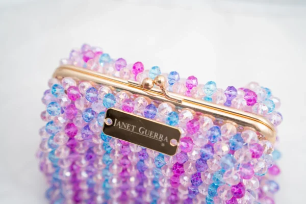 BOLSA MINI DE CRISTALES COLOR LILA, ROSA PASTEL, TURQUEZA,  Y FUCSIA
