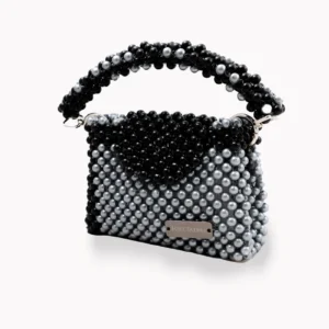 151 BOLSA MINI DE PERLA GRIS PERLA CON LATERAL DERECHO DE PERLA NEGRA