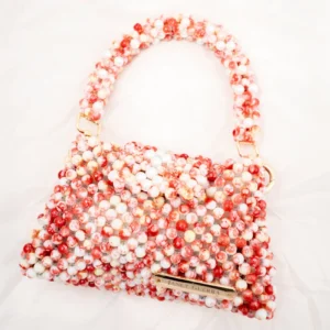 130 BOLSA MINI DE CRISTALES CON CRISTAL BLANCO LECHOSO CON ROJO Y AMARILLO MANCHADO