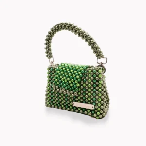 BOLSA PEQUEÑA DE PERLAS EN TONOS VERDES OLIVO, MUZGO, Y ESMERALDA