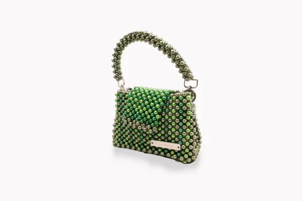 BOLSA PEQUEÑA DE PERLAS EN TONOS VERDES OLIVO, MUZGO, Y ESMERALDA