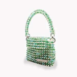 106 BOLSA PEQUEÑA CON PERLAS BLANCAS Y VERDE TORNASOL