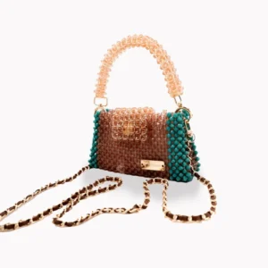 BOLSA PEQUEÑA DE CRISTALES COCOA DE OBSCURO A CLARO Y VERDE TURQUEZA