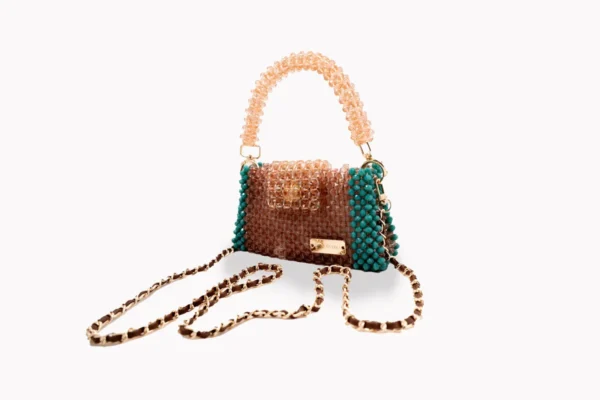 BOLSA PEQUEÑA DE CRISTALES COCOA DE OBSCURO A CLARO Y VERDE TURQUEZA