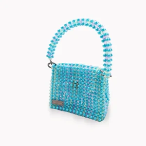 BOLSA MEDIANA CON PERLA TURQUEZA Y CRISTALES EN AMARILLO, CELESTE, ROSADO BABY Y LILA