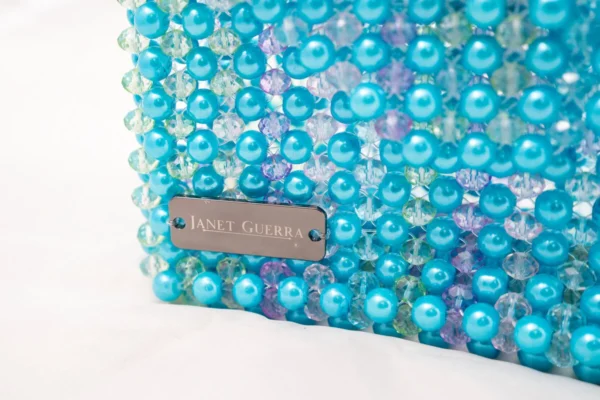 BOLSA MEDIANA CON PERLA TURQUEZA Y CRISTALES EN AMARILLO, CELESTE, ROSADO BABY Y LILA