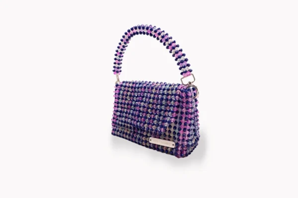 BOLSA MEDIANA CON CRISTALES AZUL PAVO, FUCSIA, AZUL, AMARILLO, ROSADO, CELESTE