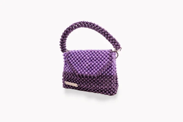 BOLSA MEDIANA DE CRISTALES TIPO PERLA COLOR MORADO UVA