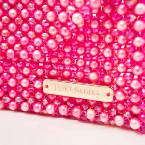 BOLSA MEDIANA CON CRISTALES TRANSPARENTES FUCSIA TORNASOL