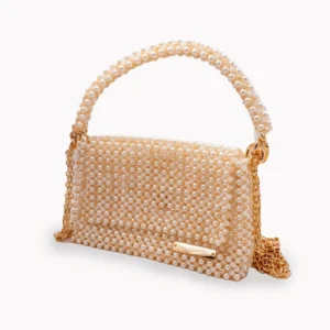 13 BOLSA GRANDE CON PERLAS COLOR BLANCO MARFIL Y CRISTALES BLANCO MARFIL CON DESTELLOS BEIGE