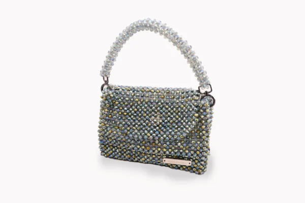 BOLSA GRANDE DE CRISTALES TRANSPARENTE CELESTE TORNASOL Y VERDE TORNASOL TRANSPARENTE