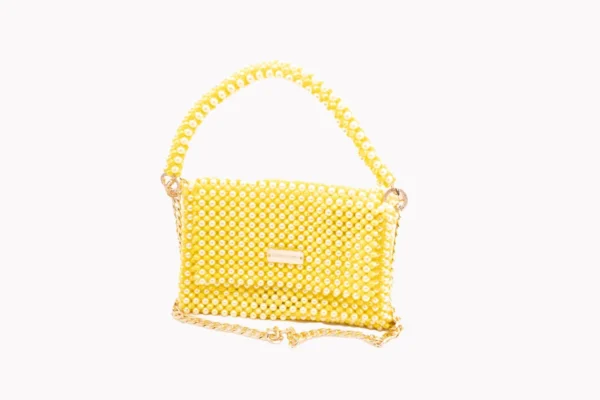 BOLSA GRANDE AMARILLO CANARIO MATE CON PERLA AMARILLA CLARO