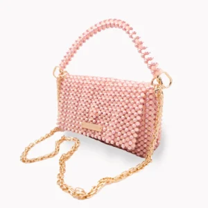 BOLSA GRANDE CON CRISTALES MATE ROSA CON PERLA ROSA