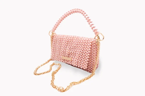 BOLSA GRANDE CON CRISTALES MATE ROSA CON PERLA ROSA