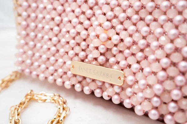 BOLSA GRANDE CON CRISTALES MATE ROSA CON PERLA ROSA