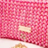 BOLSA GRANDE CON CRISTALES TRANSPARENTE TORNASOL Y PERLAS FUCSIA