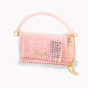 22 BOLSA GRANDE CON CRISTALES ROSA BABY TRANSPARENTE Y PERLA ROSA BABY
