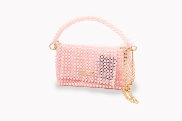 BOLSA GRANDE CON CRISTALES ROSA BABY TRANSPARENTE Y PERLA ROSA BABY