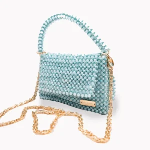 BOLSA GRANDE CON CRISTALES CELESTE TORNASOL Y PERLA CELESTE