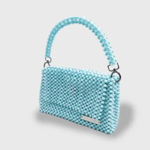 BOLSA GRANDE CON CRISTALES CELESTE MATE Y PERLA CELESTE