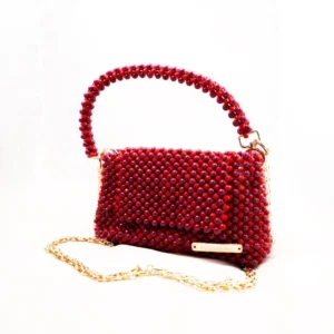 BOLSA GRANDE CON CRISTALES ROJO Y CRISTAL TIPO PERLA CORINTO