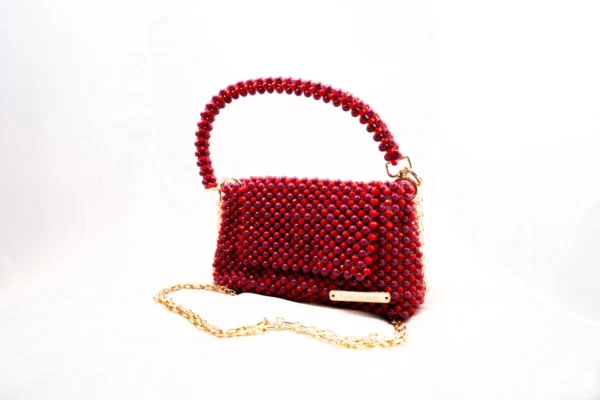 BOLSA GRANDE CON CRISTALES ROJO Y CRISTAL TIPO PERLA CORINTO