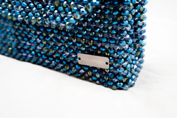 BOLSA GRANDE CON CRISTALES AZUL PAVO TONASOL Y VERDE TORNASOL