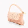 BOLSA GRANDE DE CRISTALES ROSA BABY TRANSPARENTE CON PERLA COLOR PEACH