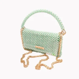 19 BOLSA GRANDE DE CRISTALES COLOR VERDE MENTA TORNASOSL CON PERLAS VERE MENTA