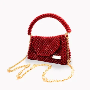 55 BOLSA GRANDE DE CRISTALES TIPO PERLA ROJOS Y ROJO MANCHADOS DE LINEAS BLANCAS